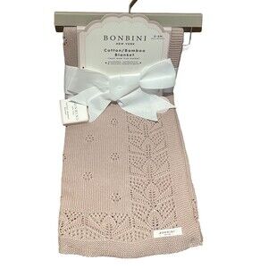 Bonbini Baby Crib Blanket Taupe Knitted Cotton & Rayon Blend Crochet Like Design